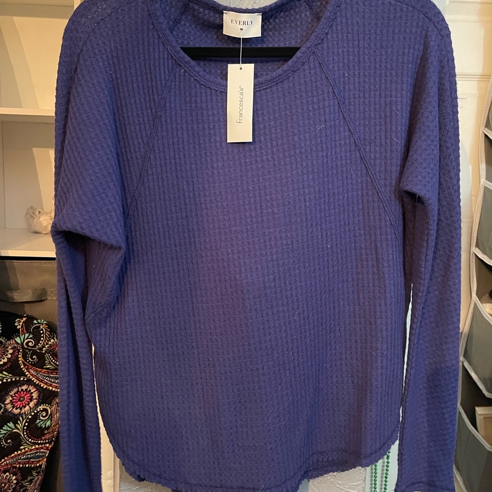 Purple long sleeve fashion waffle shirt